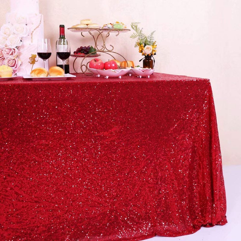 GFCC Rectangle Red Sequin Tablecloth 90x132 inch Sparkle Party Wedding Christams Banquet Table Cloth Glitter Cake Table Cover Linen - Image 3